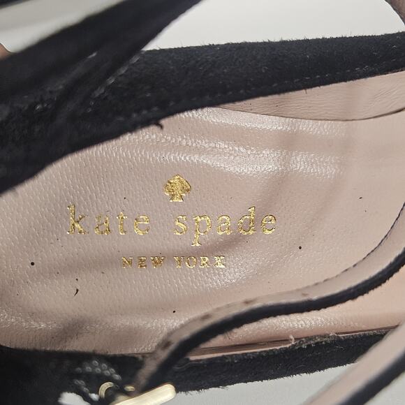 Kate Spade Black Mary Jane Suede Gold Giltter Block Heel 6M Dbl Strap Square Toe - Picture 7 of 9